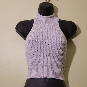 Women's Gray Ribbed Knit Halter Top